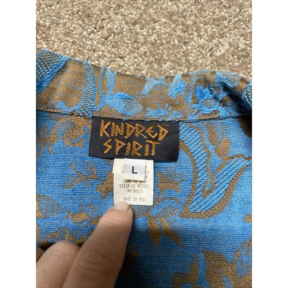 KINDRED SPIRIT Floral Brocade Jacket Large Turquoise Waist Length Tooled Design - Picture 8 of 16